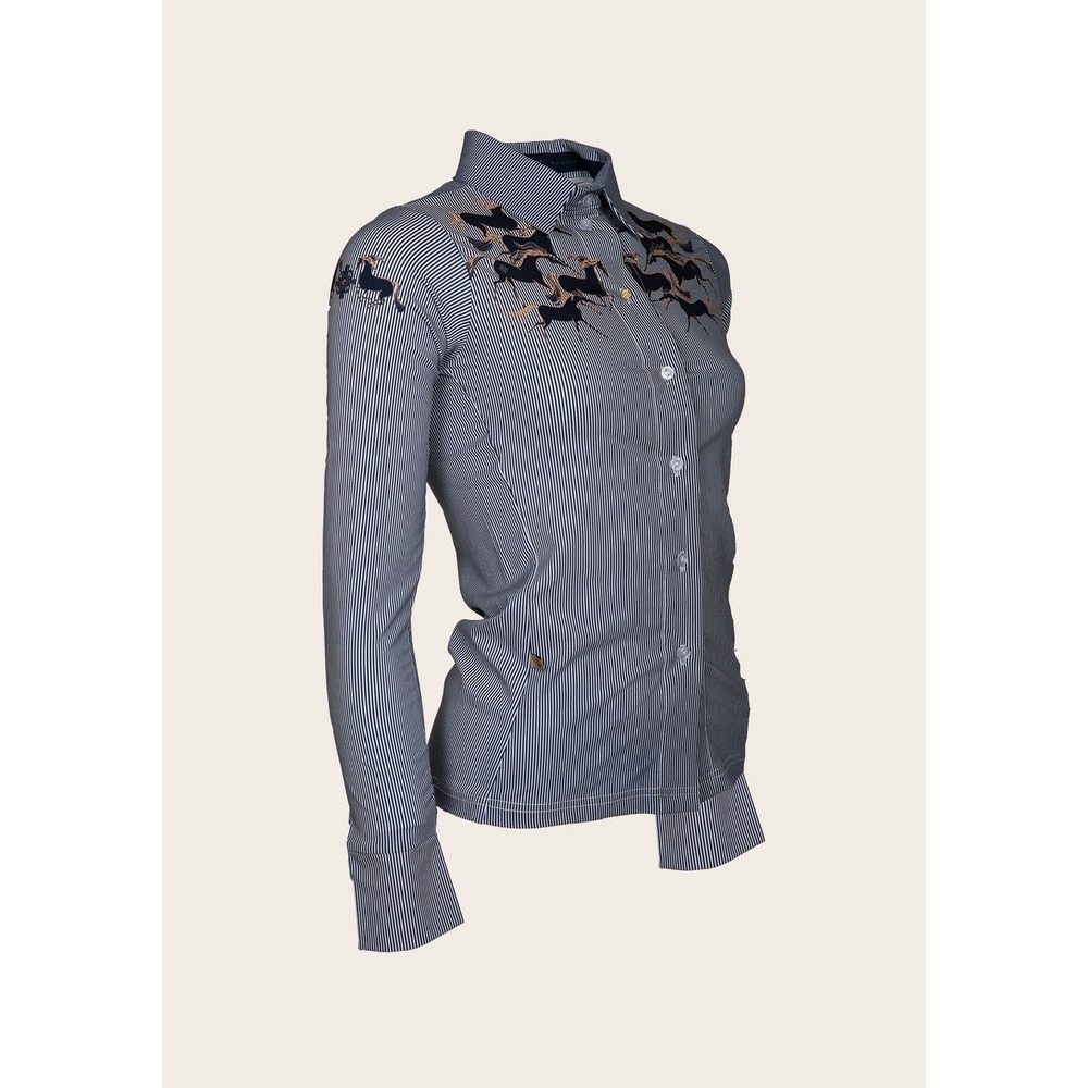 New With‎ Tags Espoir Running Horses Navy Ladies' Button Sun Shirt Size Medium - Picture 2 of 10